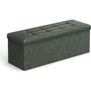SONGMICS Mazie Collection - 43 Inches Folding Storage Ottoman Bench, Ottoman with Storage, Foot Rest Stool, Load 660 lb, for Living Room, Synthetic Leather, Forest Green ULSF070C01, 15"D x 43"W x 15"H