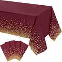 Tegeme 4 Packs Burgundy and Gold Plastic Table Cloths for Parties Disposable Maroon Ramadan Mubarak Tablecloths Decoration with Gold Stamping Dot 108 x 54'' for Birthday Graduation Ramadan Party