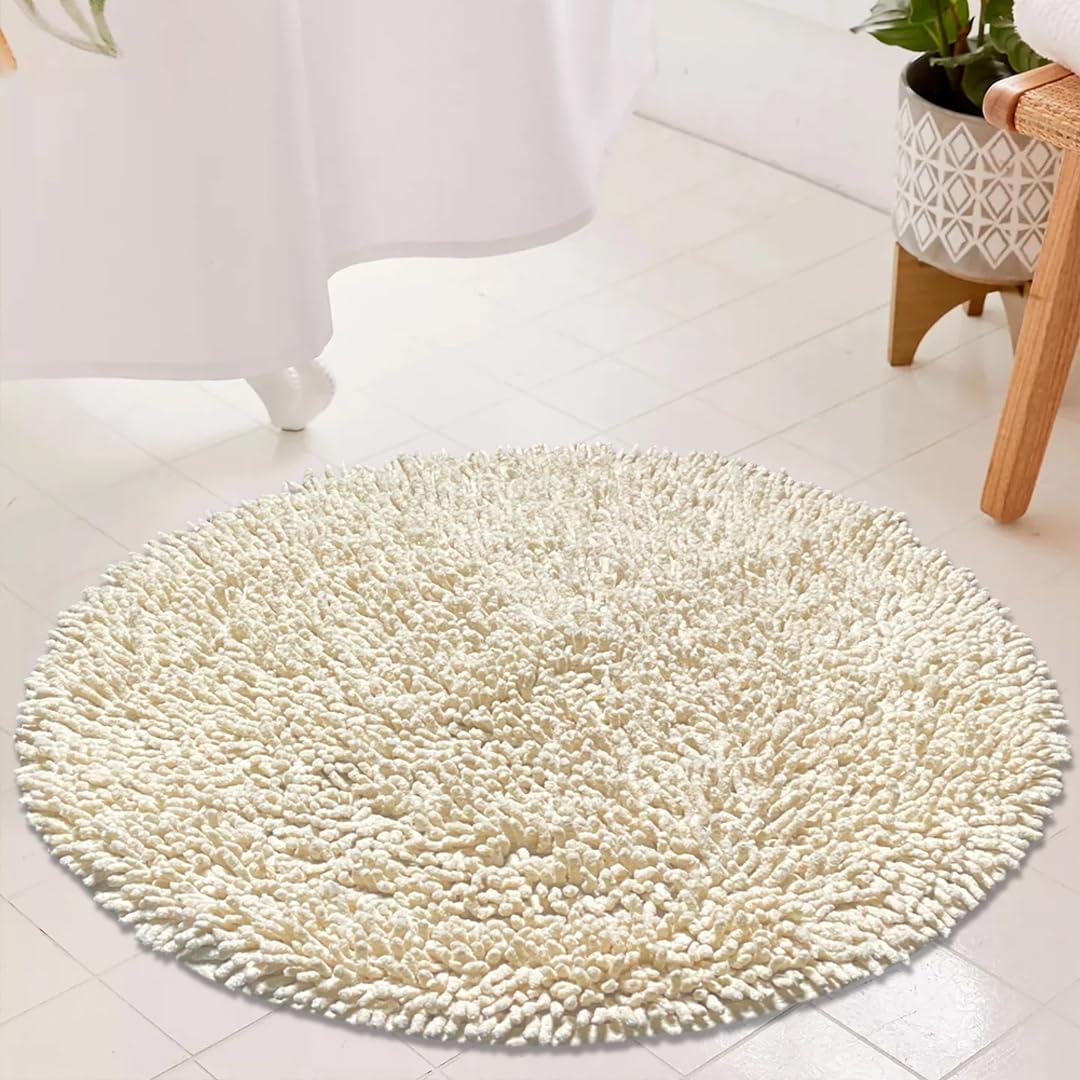 Chardin home Ivory Round Bath Mat | 2 feet Boho Bathroom Rug | Also Perfect for Kids Rooms, Nurseries, Bedside, dorms, Half Baths and Powder Rooms | Machine Washable, Soft & Plush
