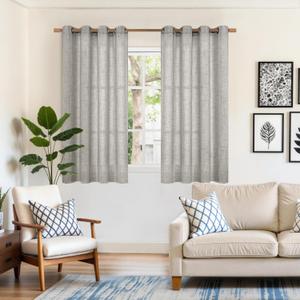 YoungsTex Linen Curtains 54 Inch Length for Living Room, Light Filtering Drapes Bronze Grommet Textured Privacy Semi Sheer for Bedroom Window Decorative, Dark Grey, 52 x 54 Inch, 2 Panels