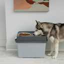 IRIS USA Dog Bowls Elevated with Storage, 15" H Raised Feeding Station, Dog Bowl Stand with Airtight Food Storage Holds 47 lbs, 2 Removable 64 oz Stainless Steel Bowls for Large Dogs, Gray/Dark Gray