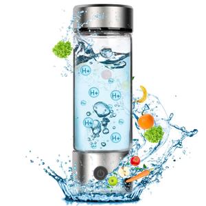 Hydrogen Water Bottle Generator, Portable Rechargeable aquahealth Hydrogen Water, Hydrogen Water Ionizer Machine, with SPE/PEM Technology, for Home Office Travel Fitness Drinking (Silver)