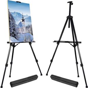 T-SIGN Portable Artist Easel Stand for Painting - Adjustable Height Painting Easel with Bag - Tabletop Art Easel for Painting Canvas Stand, Wedding Signs Stand - Metal Tripod- 66 inches (Pack of 2)