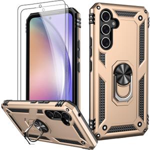 3 x LUMARKE for Galaxy A55 Case with Screen Protector,Pass 16ft. Drop Tested Military Grade Protective Phone Cover with Magnetic Ring Kickstand Compatible with Car Mount Holder Gold (Yellow)