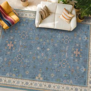 Hazo Haus Boho 7x10 Accent Area Rugs for Living Room - Dusky Blue Rug for Bedroom Under Bed, Dining Room Under Kitchen Table, Washable Soft Non Slip Unique Colorful Indoor Dcor