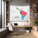 Shrahala Colorful Map Tapestry Wall Hanging for Kids Student, Map of Latin America Countries Abstract World Map Educational Tapestry for School Classroom Dorm Room Bedroom 59.1"L x 39.4"W,White