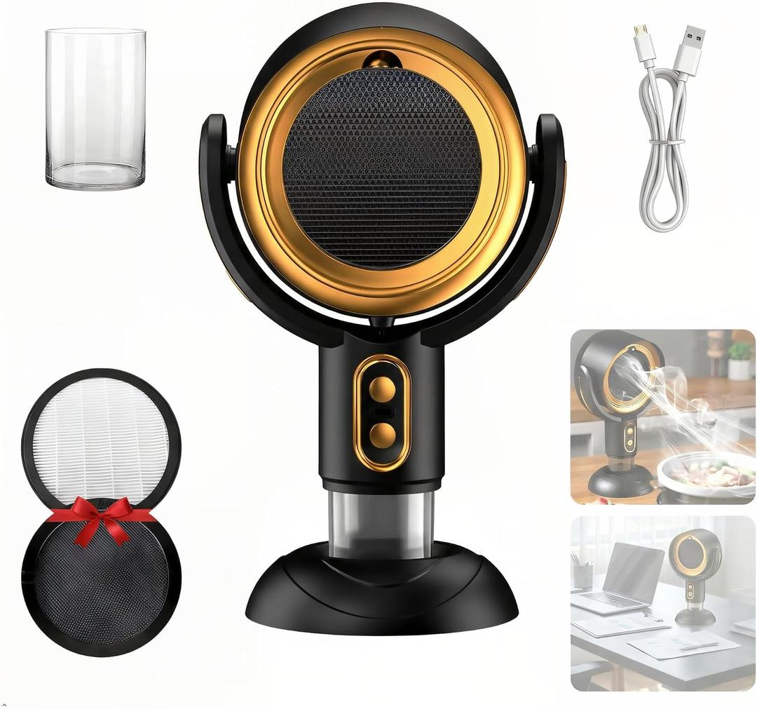 PuffHide 2026 UpgradeSmoke Away Purifier Fan, Black & Gold Portable USB Rechargeable Tabletop Smoke Extractor, Adjustable Angle Filter for Indoor Smoking, Cooking, Office & Kitchen