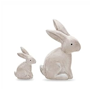 DN DECONATION Wooden Antique White 3D Bunny Rabbit Figurines for Spring Easter Decor Gift Set of 2