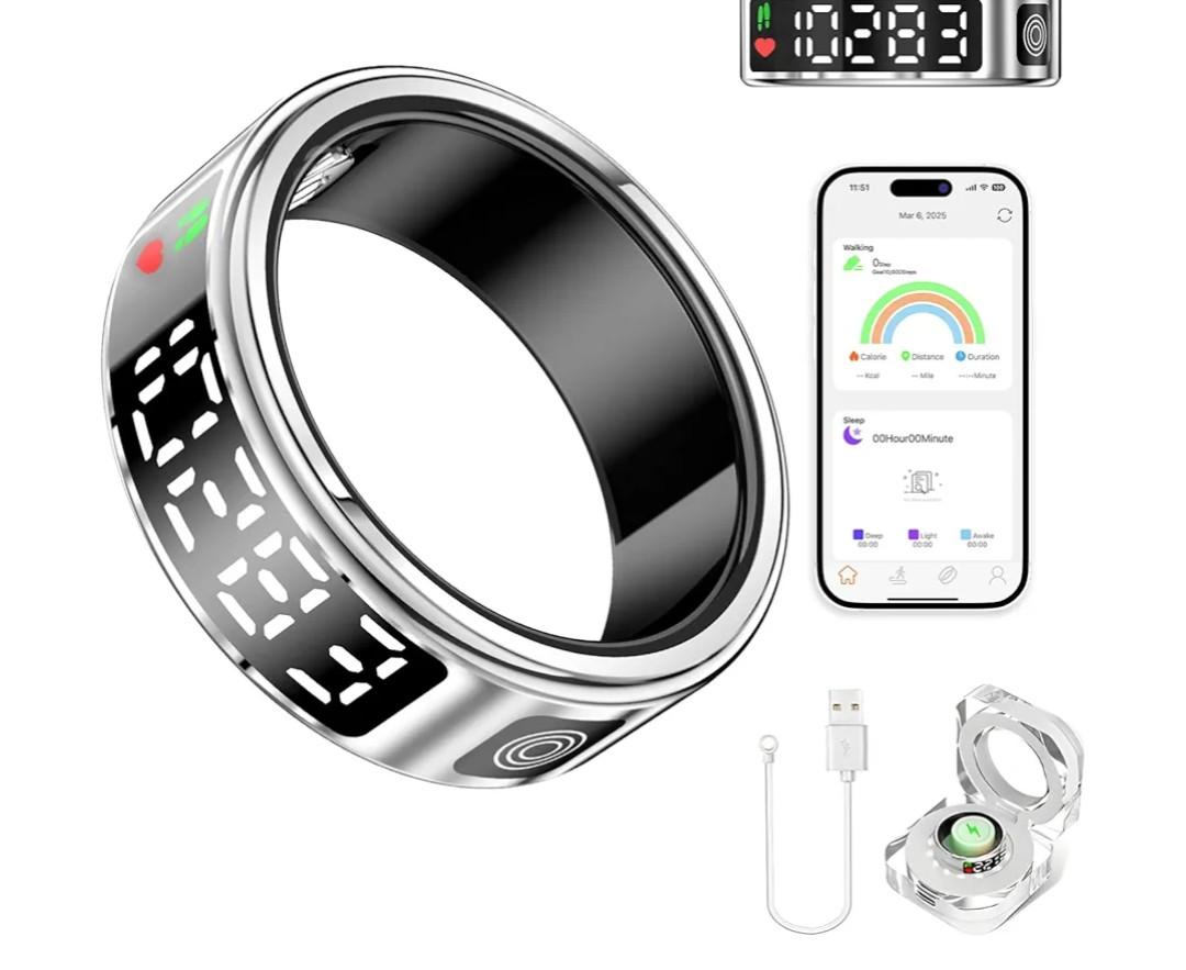 Smart Ring Health Tracker for Women & Men - IP68 Waterproof Fitness Rings with LED Screen, Heart Rate/Blood Oxygen/Sleep Monitoring/Motion Tracking, No Subscription Fee(11#)