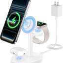 2026 3 in 1 Wireless Charging Station for Apple MagSafe Charger, 15W Fast Mag-Safe Charger Stand for iPhone 17 16 15 14 13 12 Apple Watch AirPods Compatible with MagSafe, White
