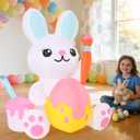 GOOSH 5 FT Easter Inflatables Bunny Outdoor Decorations Cute Rabbit Draw Easter Eggs Blow Up Yard Decorations Easter Decor with Built-in LED Lights for Holiday Indoor Lawn Garden
