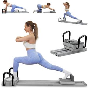Pilates Reformer -Pilates Board with 66.9'' Extended Track Portable Multifunctional Abdominal Pilates Ski Machine for Home Workout Equipment, Pilates Machine (gray)