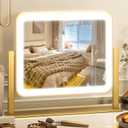 12"x 14" Vanity Mirror with Light, Makeup Mirror with Light for Desk | 3 Color Lighting and Stepless Dimming, Plug-in Required, Memory, Easy Installion, Smart Touch, Gold