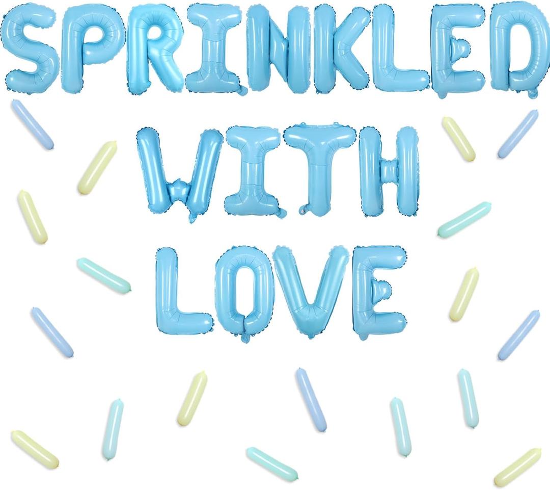 Sprinkle with Love Baby Shower Decorations Blue Sprinkle with Love Balloon Banner Decor Donut Theme Pastel Balloons Decorations for Boy Donut Pastel Confetti Baby Shower Party Supplies