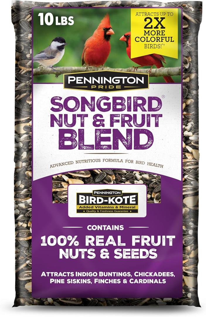 Pennington Pride Songbird Nut & Fruit Blend, Wild Bird Seed for Outside Feeders, Advanced Nutrition Formula for Health, Bird Food, 10-lb. Bag (EXP 08/26/26)