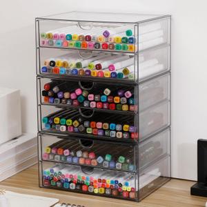 Clear Desk Drawer Organizer, 6 Drawers, Plastic | Stackable Desk Organizers and Accessories, For Pencils, Books, Art Crafts, Makeup, For Home Office, Bathroom, Kitchen