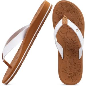 ONCAI Women's Flip Flops Arch Support Yoga Mat Summer Beach Woman Thong Sandals with Orthotic Rubber Soles (9, White/Khaki)
