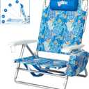Reclining Beach Chair Backpack 5-Position Lay Flat Lounge Chair for Adults Heavy Duty Portable Folding Lightweight with Cooler Bag Camping Chair for Sand Outdoor (Max 400lbs-backpack, Blue Turtle)