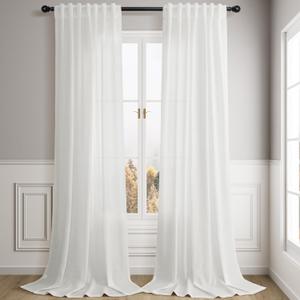 Linen Off White Curtains 84 inches Long for Bedroom Back Tab Privacy Light Filtering Semi Sheer White Boho Farmhouse Curtain Textured Modern Elegant Coastal Decor Curtains for Living Room