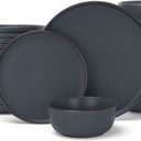Famiware Mercury 24 Pieces Dinnerware Sets, Plates and Bowls Sets for 8, Microwave and Dishwasher Safe Dish Set, Charcoal