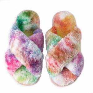 Girls Fluffy Slippers Memory Foam Soft Plush Cross Band House Shoes Indoor Outdoor Slip On (11-12 Little Kid)