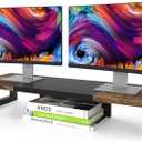 WESTREE Dual Monitor Stand Riser, Wood and Steel Multi-Purpose Desktop Storage Stand for 2 Monitors for Computer, Laptop, Printer, TV, Rustic Brown