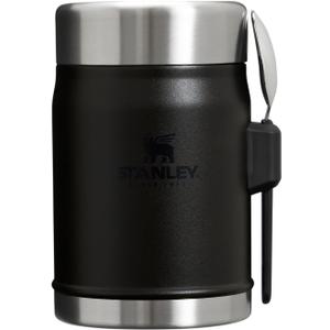 Stanley Classic Food Jar and Spork 14 oz | Vacuum Insulated Thermos Food Container | Wide Mouth Screw On Lid | Packable for Travel | Stainless Steel with Leakproof Lid | BPA-Free | Black 2.0