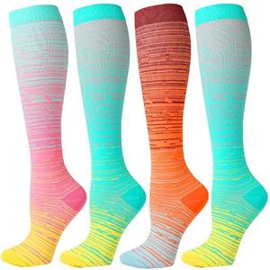 Kickticks 4 Pairs Compression Socks for Woman & Man Unisex 20-30mmHg Knee high Plus Size Wide Calves for Flying Running…