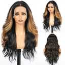 Highlight Honey Blonde Long Curly Wig, 13x4 Lace Front Synthetic Wig with Baby Hair, Natural Looking Heat Resistant Hair for Women Daily Use 22IN(HL27/01B30)