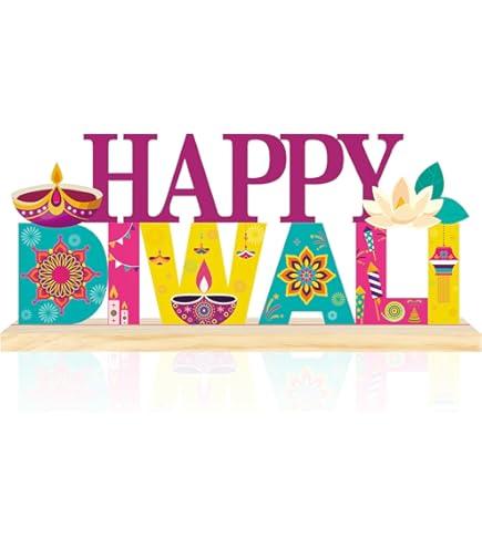 Happy Diwali Table Decorations Indian Festival Of Lights Wooden Signs For Hindu Deepavali Party Decor (Diwali)