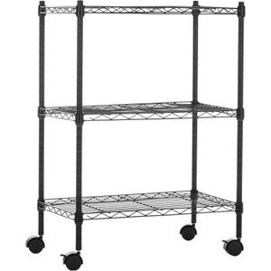 Amazon Basics 3-Shelf Adjustable, Heavy Duty Storage Shelving Unit on 2'' PP Plastic Wheel Casters, Metal Organizer Wire Rack, 23.2" L x 13.4" W x 32.75" H, Black
