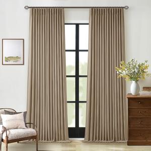 Copper Brown Pleated Linen Blackout Curtains 102 Inches Long for Bedroom Living Room Pinch Pleat Black Out Thermal Insulated Ring Hooks Room Darkening Drapes Tan Coffee Curtains with Liner 40x102