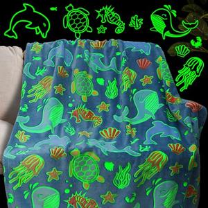 Gifts for Boys Ocean Glow in The Dark Blanket for Girls Kids Turtle Fish Soft Throw Blanket for Couch Bed Birthday Christmas 50" x 60"