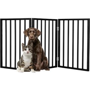 Pet Gate - 3-Panel Indoor Foldable Dog Fence for Stairs, Hallways, or Doorways - 54x24-Inch Wood Freestanding Dog Gates by PETMAKER (Black)