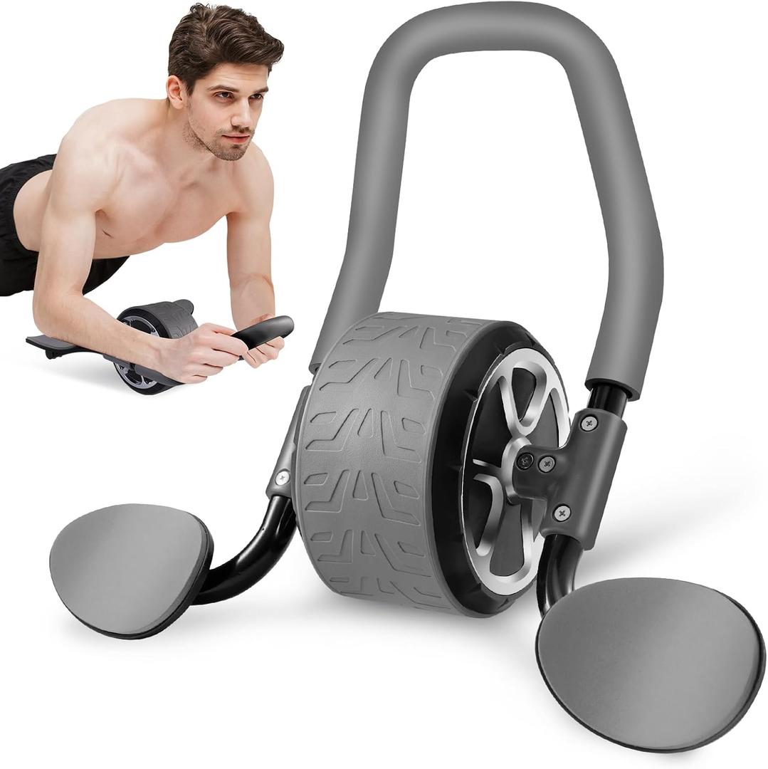 Ab Roller Wheel - Elbow Support Automatic Rebound Abdominal Wheel with Knee Mat, Ab Roller with Elbow Support for Abdominal & Core Strength Training, Plank Exercise Wheels for Abs Core Workout (Grey)