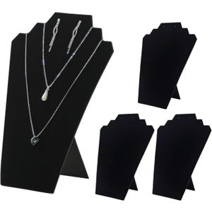 4pcs/set Velvet Black Foldable Necklace Display for Selling, Portable Jewelry Easel Display Stand Rack, Bust Stand Holder For Home Use or Shop Show