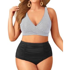 Holipick Two Piece Plus Size Swimsuits for Women High Waisted Bikini Tummy Control Bathing Suits Twist Front Swimwear, 22W