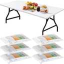 Boao 6 Pcs Disposable Plastic Tablecloth Parties Picnic Table Covers with Elastic Fitted Elastic Plastic Table Cover Rectangle Waterproof for Indoor, Outdoor, Picnic, Camping (96 x 30 Inch, White)