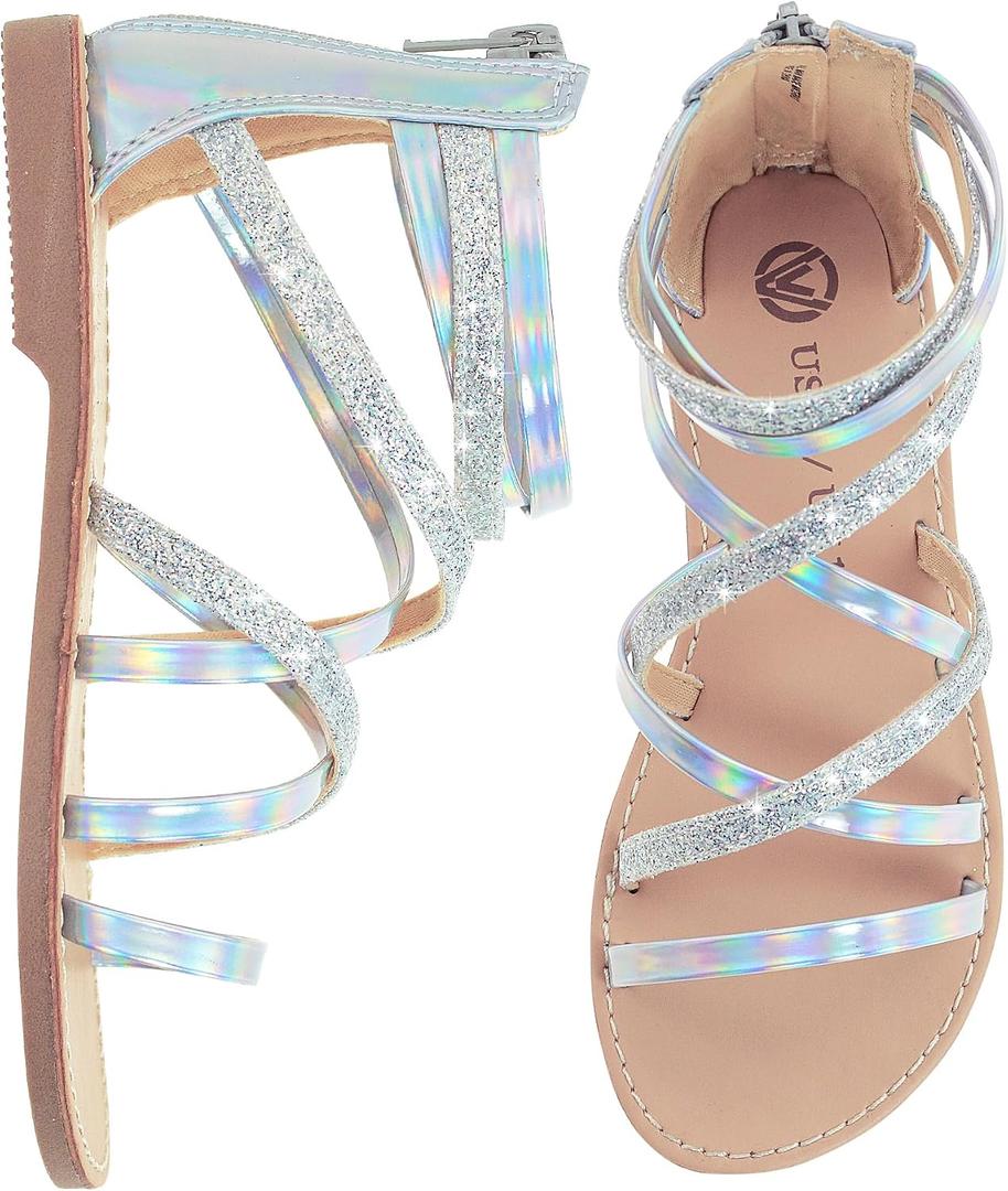 Vonair Girls Sandals Strappy Gladiator with Zipper Comfort Summer Shoes, Size 13