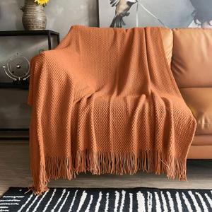 LOMAO Knitted Throw Blanket with Tassels Bubble Textured Lightweight Throws for Couch Cover Home Decor (Orange, 50x60)