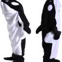 Wearable Whale Blanket Onesie for Adult Costume, Super Soft Comfortable Whale Hoodie, Black Whale M (M for 51-59in Height)