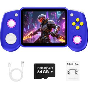 RG43H Pro Retro Handheld Game Console,Dual Game System with Powerful RK3562 Chip,4.3 Inch IPS Screen Retro Gaming Console,30+Emulators,Vibration Motor,HDMI TV Output,4000mAh Battery-64GB Klein Blue