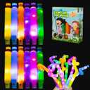 Light Up Pop Fidget Tubes: Glow Sensory Tube Stretch Toys for Kids Party Favors - Mini Plastic Pull Tubes Bulk with LED Lights Glowing Stick in the Dark (12 Pcs)