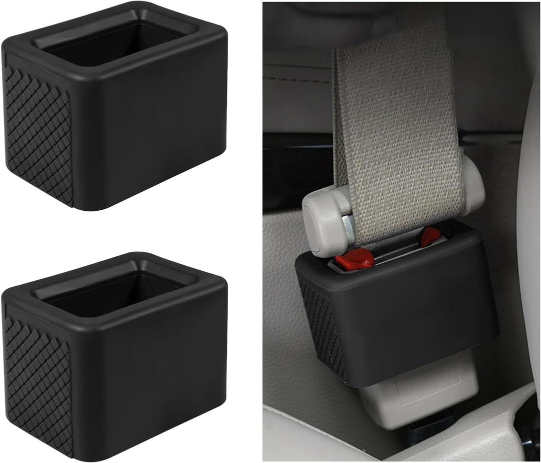 povtii 2PCS Car Seat Belt Buckle Holder, Silicone Auto Seatbelt Buckle Booster Makes Receptacle Upright Buckling, Easy Access Seat Belt Buckle Safety Cover for Kids, Car Accessories (Black)