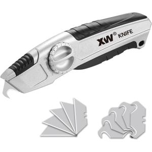 XW Fixed-blade Drywall Utility Knife, Non-retractable Heavy Duty Cutter with Roofing Hook Blade, Extra 10 Blades Included