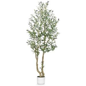 HZXGCP Olive Tree 5ft, Artificial Olive Tree with White Pot, Fake Tree with 1152 Dense Leaves & 64 High-Simulated Olive Fruits - Easy Assembly, Low Maintenance (Olive Tree 5ft)