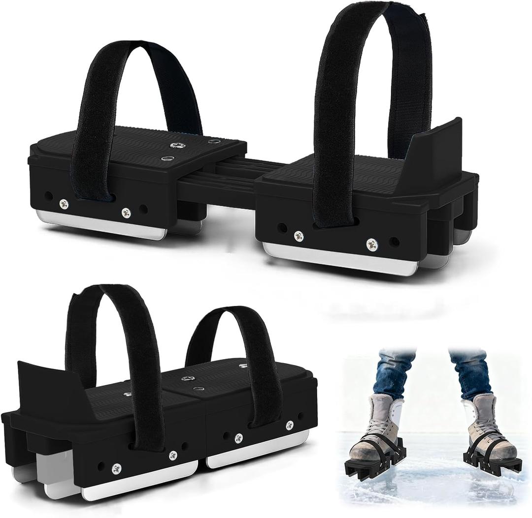1/2 Pairs Upgraded Toddler Ice Skates, Kids Adjustable 2-in-1 Double & Single Convertible Blade Skates with Hook and Loop Fastener Straps for Winter Toddler Training Shoes Beginner (Black)