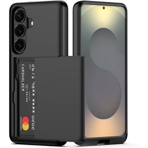 Nvollnoe for Samsung Galaxy S26 Case with Card Holder Dual Layer Heavy Duty Protective Case Hidden Card Slot Slim Wallet Cover for Samsung S26 6.2''(Black)