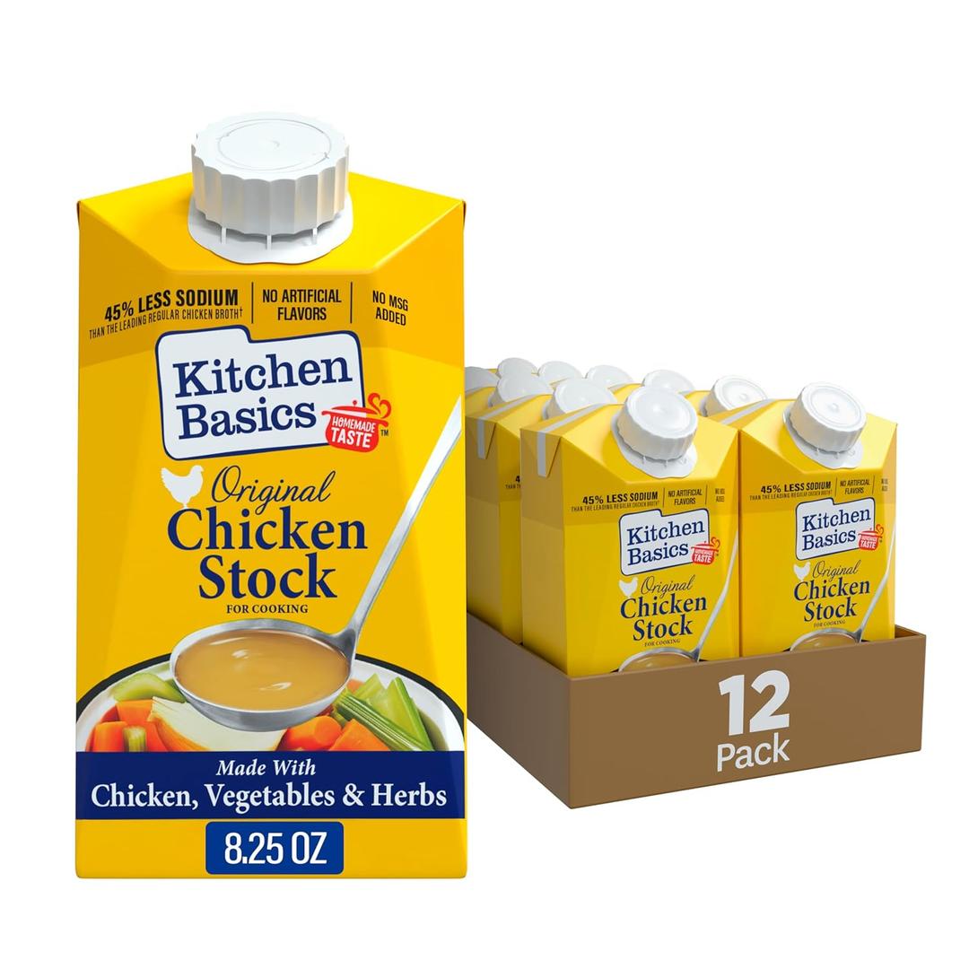 Kitchen Basics Original Chicken Stock, 8.25 oz Carton (Pack of 12) Pantry Staple for Homemade Recipes, Perfect for Gravy or Side Dishes, June 3 2026