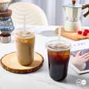 Turbo Bee 100 Pack - 16 OZ Round Bottom Plastic Cups with Lids and Straws, Disposable Clear Iced Coffee Cups with Lids for Cold Drinks and Beverages